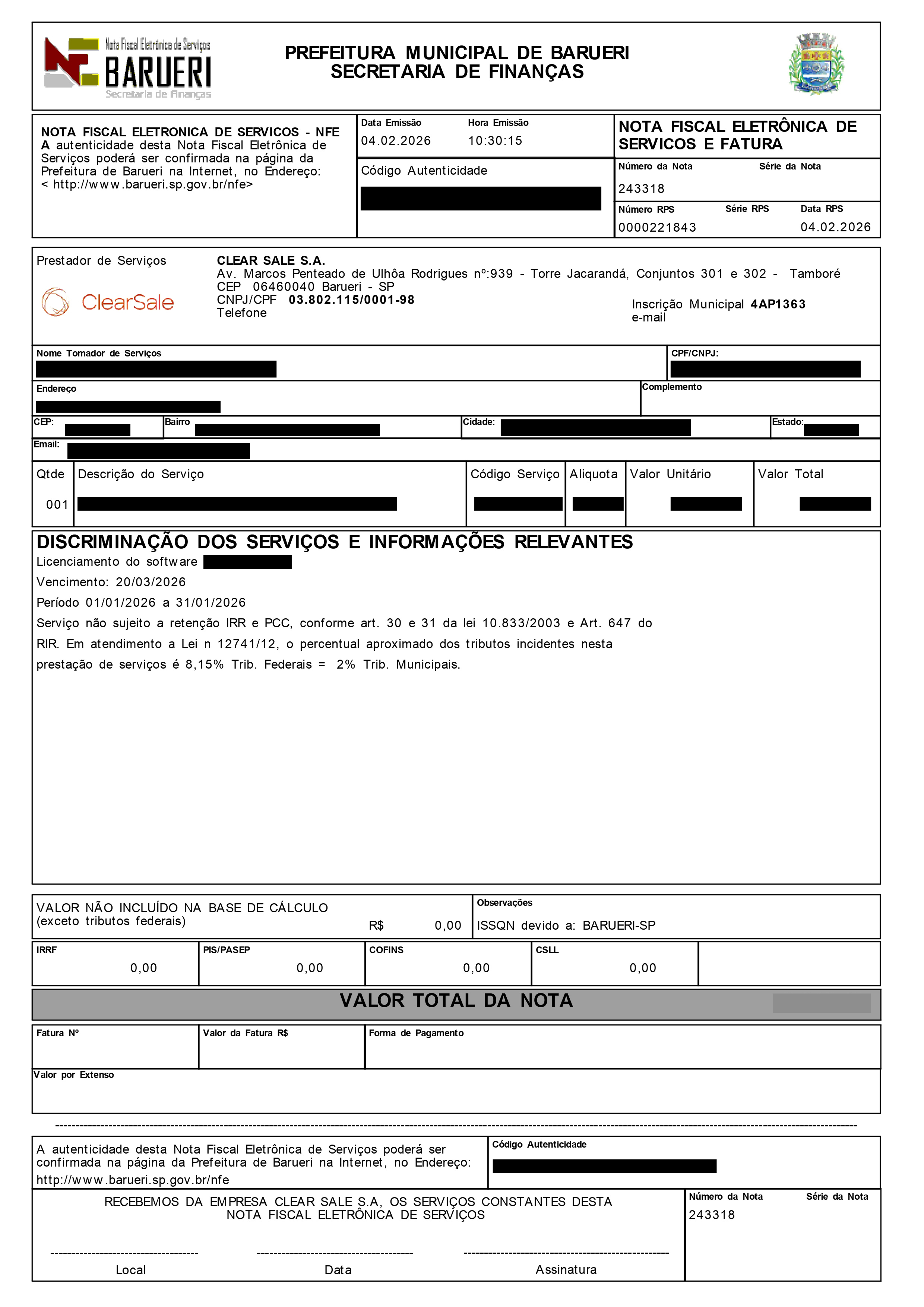 Imagem da nota fiscal