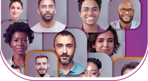 Mosaico de pessoas representando alerta perfil laranja