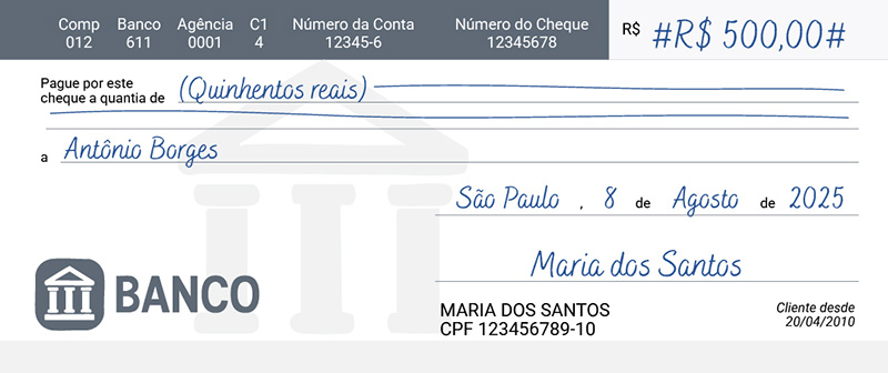 exemplo de cheque preenchido