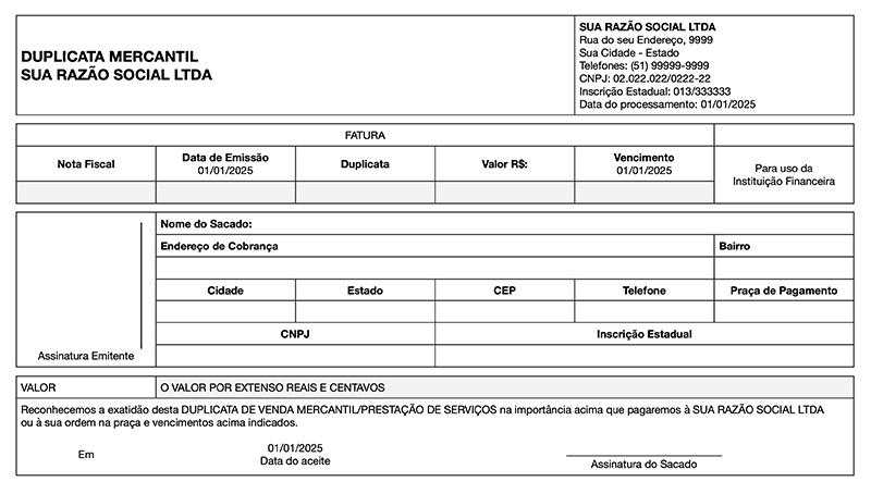 modelo duplicata mercantil