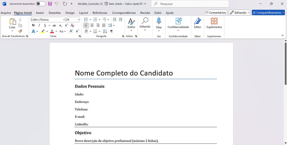 Abra seu currículo no Word