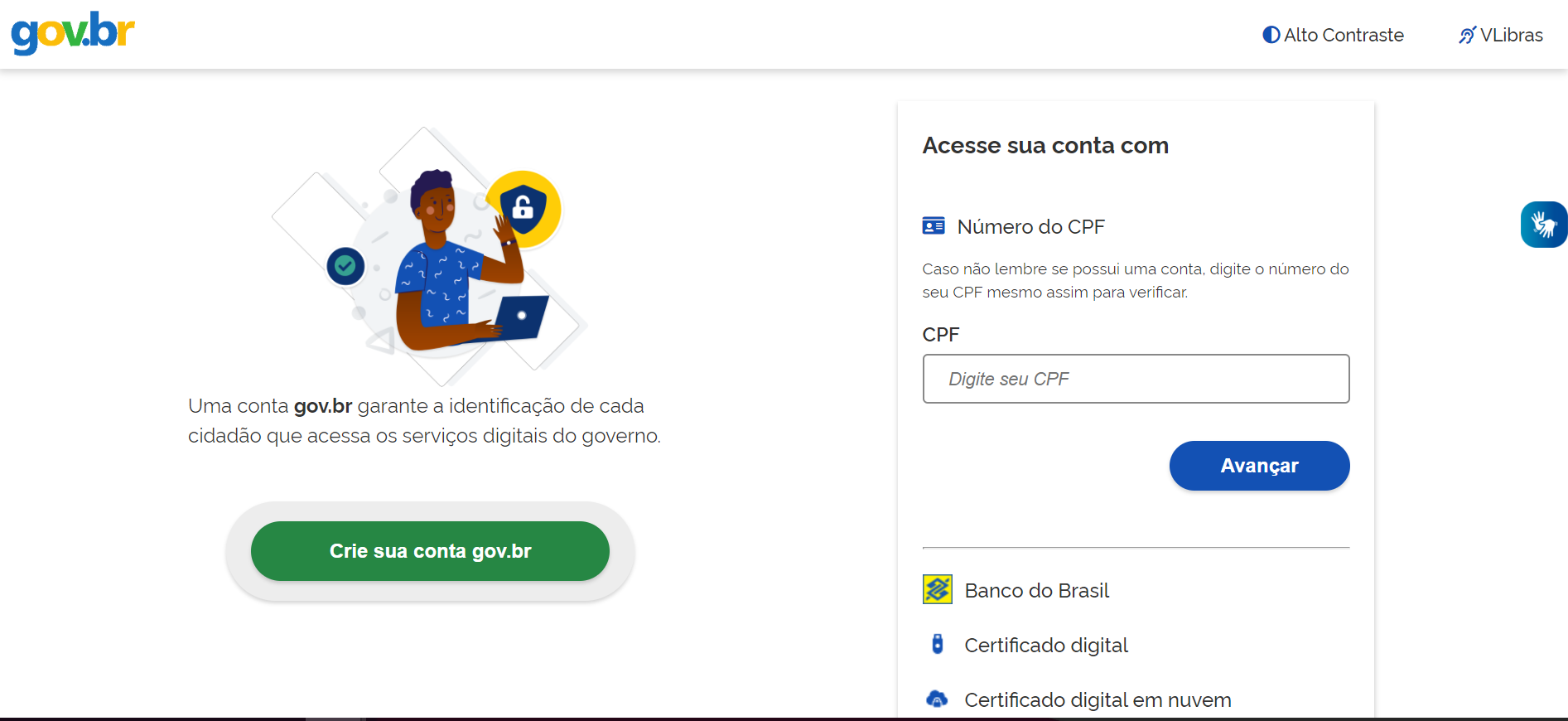 tela de login do Gov Br