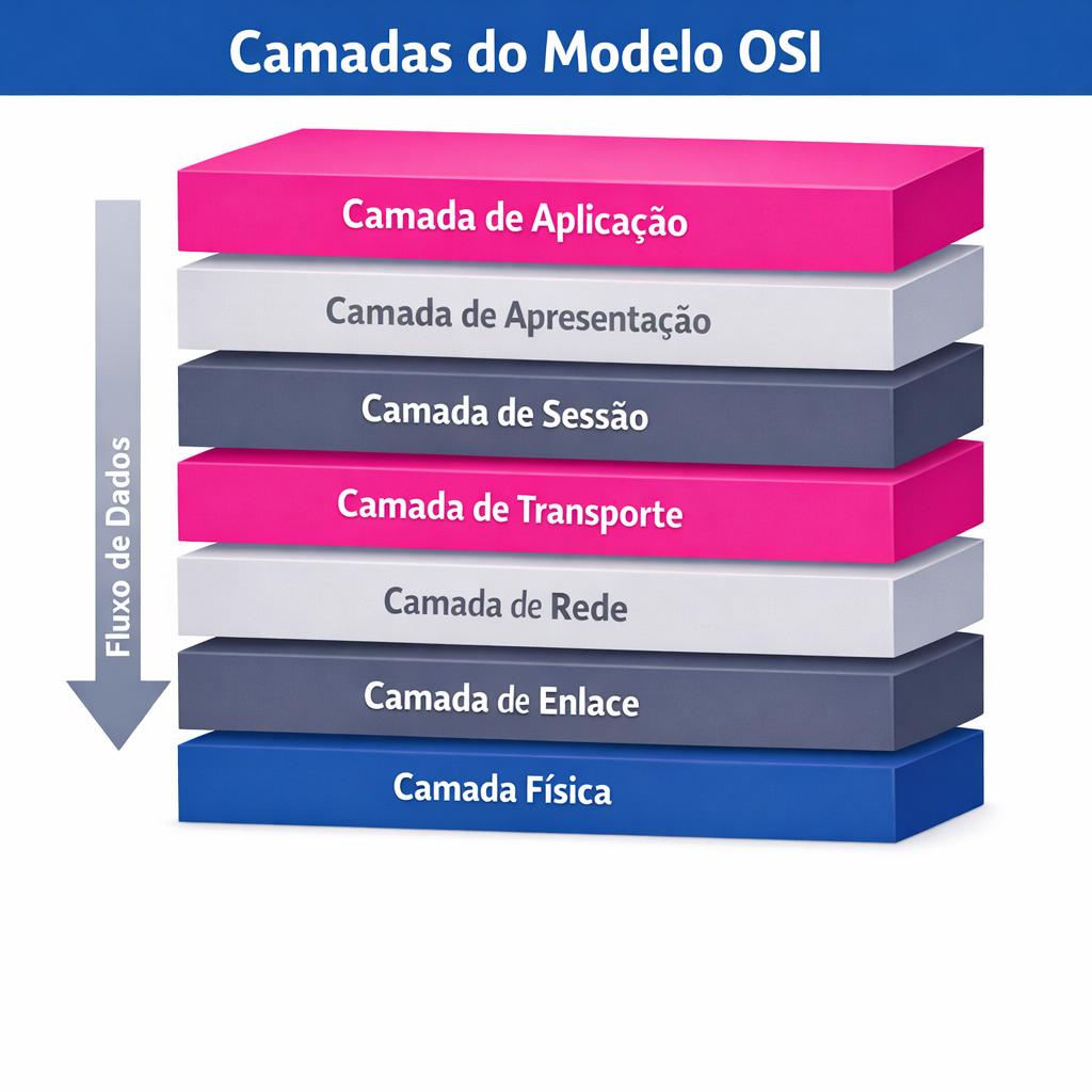 Ilustração das sete Camadas do modelo OSI