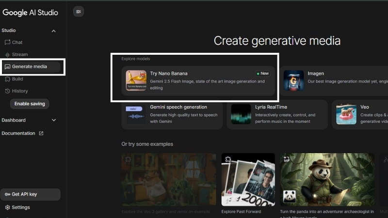 Pagina inicial do Google AI Studio
