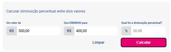 calcular redução de entre dois valores