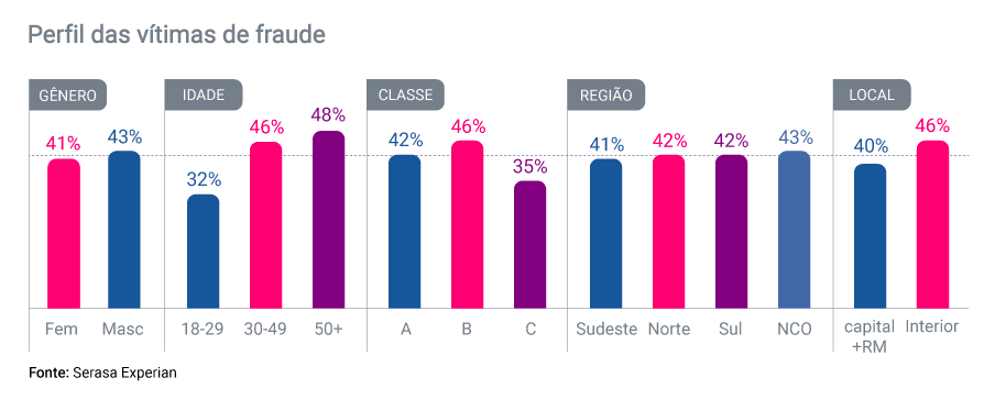 Gráfico da Serasa Experian com o perfil das vítimas de fraude atualizado em 2024