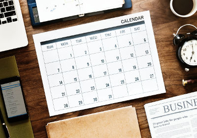 Calendário que indica que o empreendedor precisa se organizar 