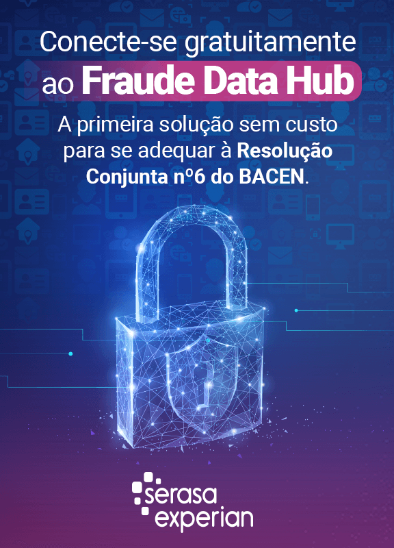 Banner da solução Fraude Data HUB da Serasa Experian com imagem de cadeado digital