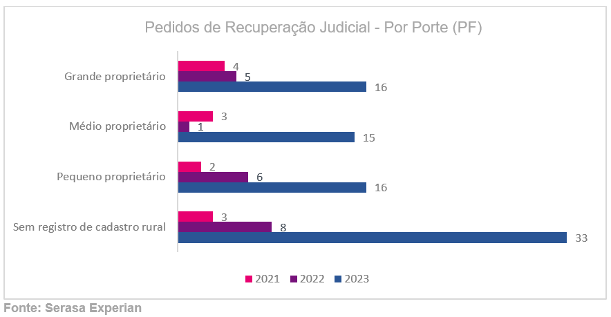 Gráfico com os pedidos de recuperação judicial de pessoa física por porte