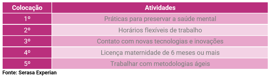 Ranking com os itens mais apontados pelos profissionais para preservação da saúde mental