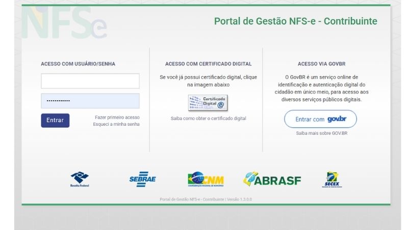 1 - passo um login no portal de gestão NFS-e do contribuinte