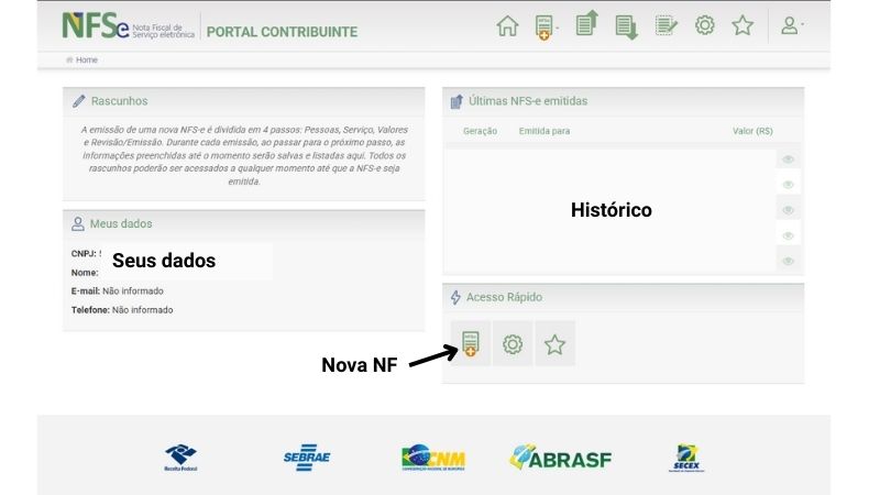 2 - passo dois tela inicial do portal de gestão NFS-e do contribuinte