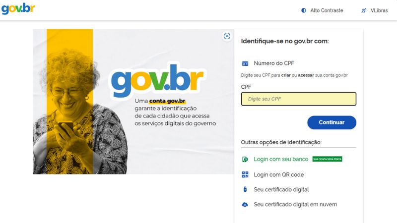 Tela de login Gov br