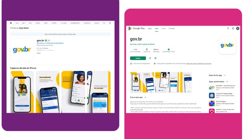 apple store e play store para baixar o app gov br
