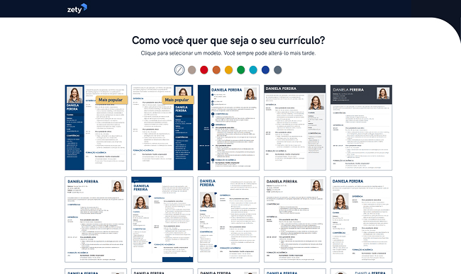 Plataforma Zety para gerar currículos